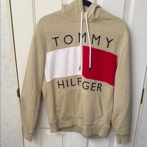 Tommy Hilfiger Khaki Hoodie with Red and White Accents